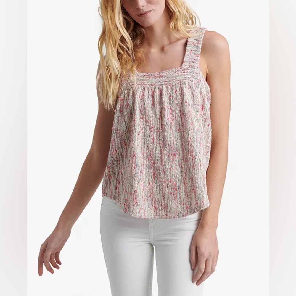 Lucky Brand Cream Tank Top with Pink Speckle Print